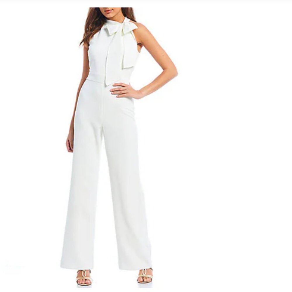 Vince Camuto Ivory Sleeveless Bow-Neck Wide-Leg Jumpsuit